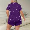Summer Plus Size 3XL 4XL 5XL Short Sleeve Tops and Shorts Pajamas Set Casual Oversized Purple Heart Print Pyjamas for Women Sleepwear Set Homewear
