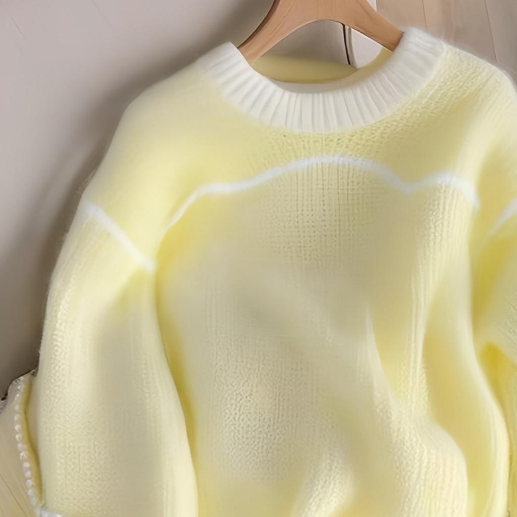 Lemon Yellow Loose Long Sleeved Knitted Sweater, Women's Autumn and Winter Korean Atmosphere Fashion Top