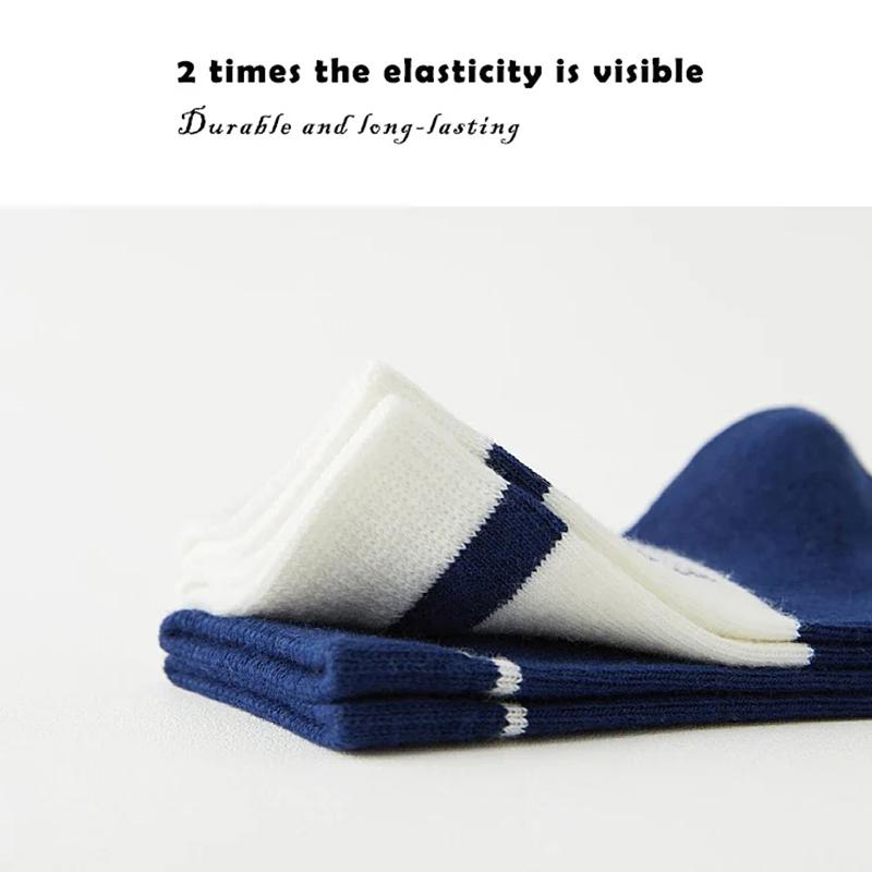 5 Paare/Satz Niedliche Baby Jungen Socken Herbst Winter Baumwolle Kinder Mid Tube Socke Vintage Marineblau Gestreifte Kinder Sportliche Socken
