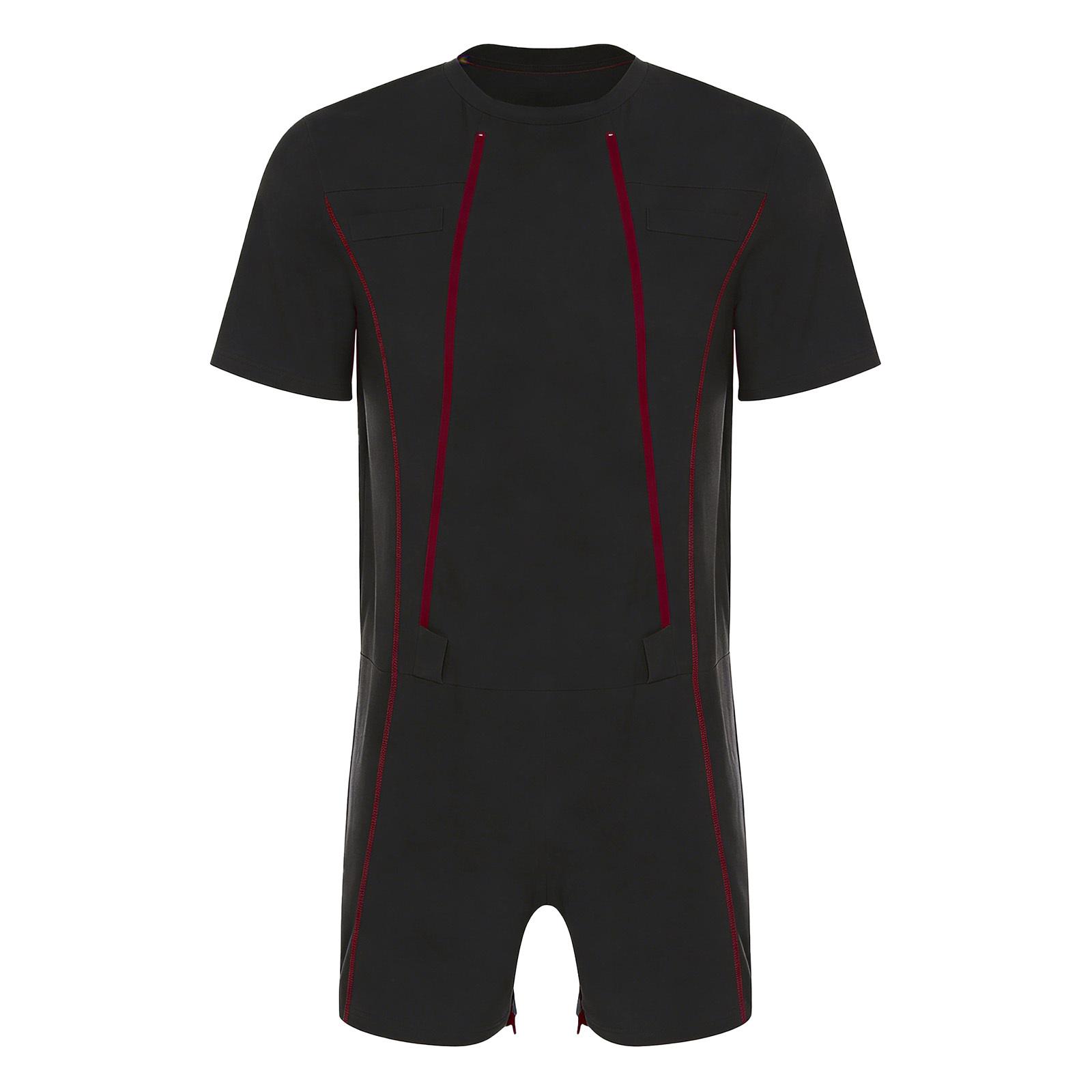 HULIJA Heren Anti-strip Jumpsuit Voorkant Dubbele Rits Kruis Korte Mouw Alzheimer Ouderen Adaptieve Rompers Verzorgend Verpleging XXL zwart