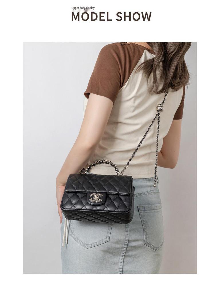 2025 Hochwertige Damen-Crossbody-Tasche aus echtem Leder - Schultertasche mit Kette und Rautenmuster