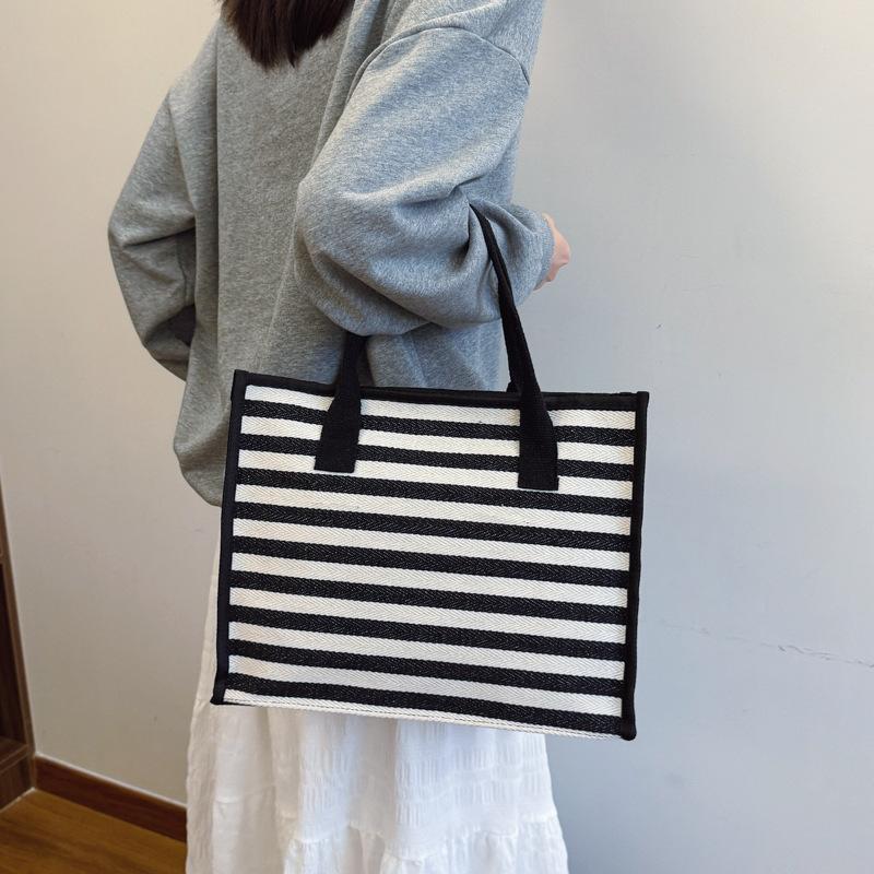 Ins Handbag Large-capacity Bag Women's 2025 New Trendy Striped Tote Bag Casual Commuter Shoulder Canvas Bag