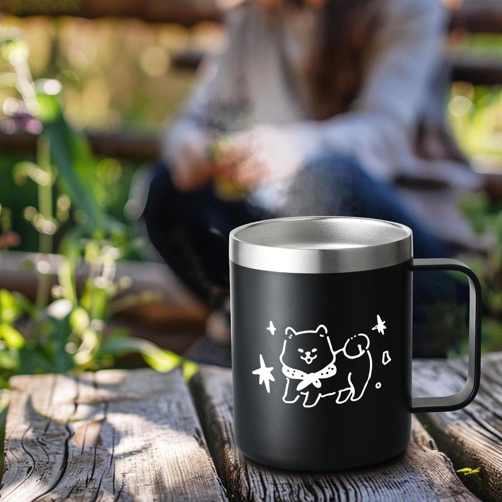 Livole Shiba Inu Gift for Men and 350ml Stainless Steel with Lid and Cute Gift Merchandise, Women, Mug, Insulated, Straw, (Black)