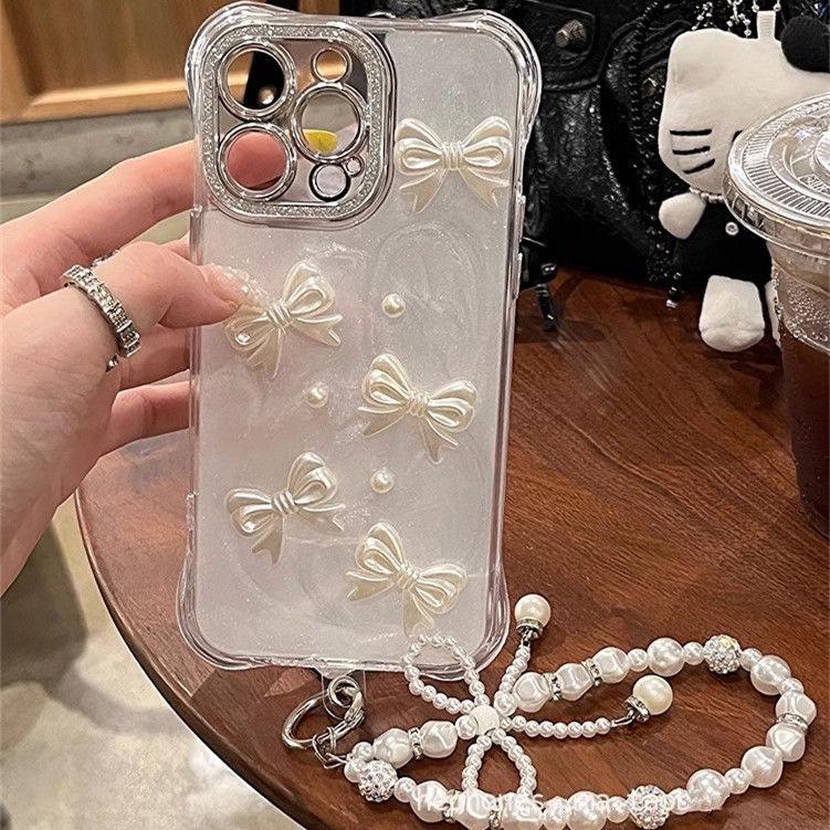 Neue Diamantbesetzte Perlen-Schleife Handy-Kette Schlüsselanhänger Anhänger Tasche Anti-Fall-Kette Handgefertigter Perlen-Handy-Anhänger