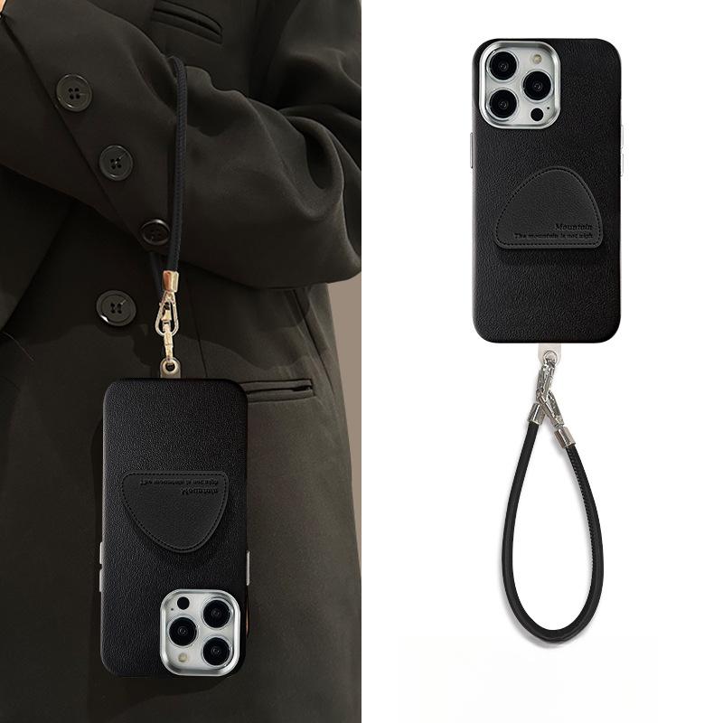 Suitable for Apple 16PRO Phone Case, 15 Simple Leather-textured Stand, 14 Large Holes, Anti-drop 13/12