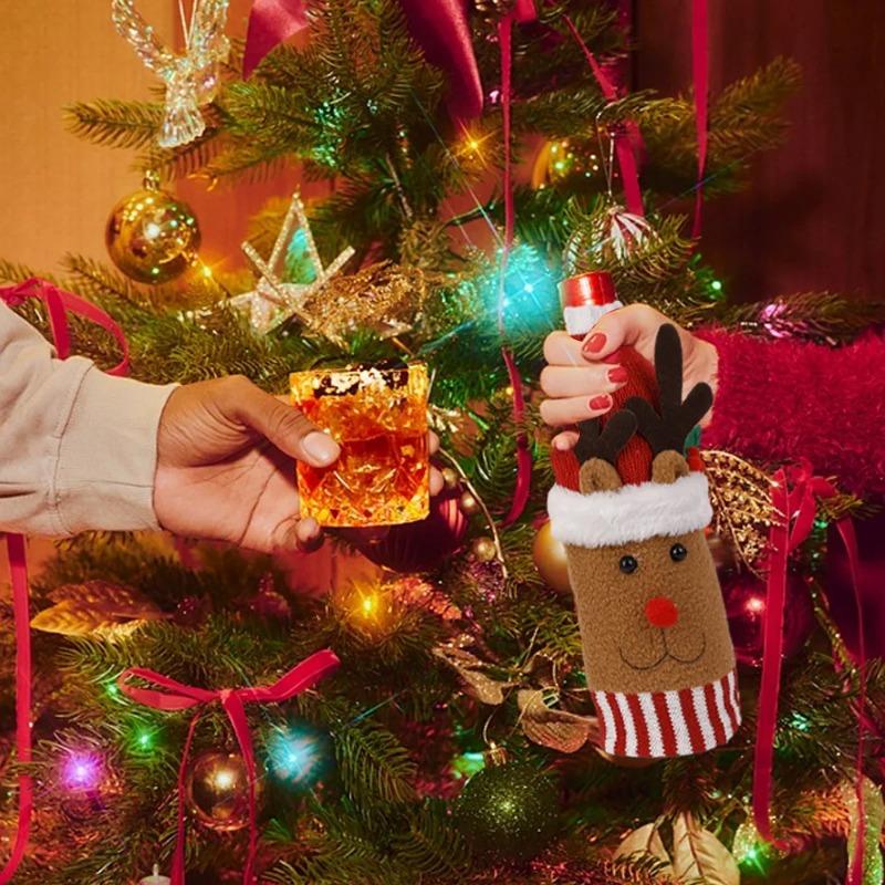 Christmas Wine Bottle Cover Set Santa Claus Snowman Knitted Wool Red Wine Bottle Bags For New Year Xmas Party Dinner Table Decor