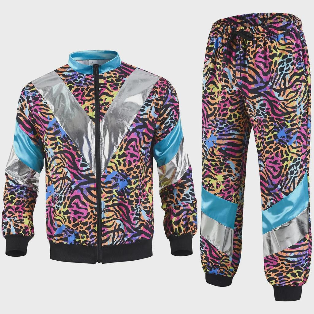 80s Retro Disco Tracksuit: Jacket and Pants Jogging Suit for Theme Parties