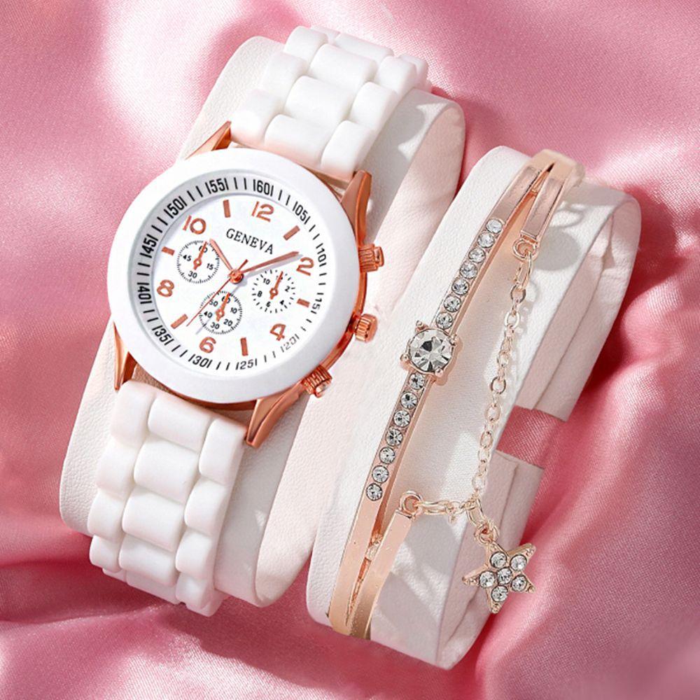 New Women'S Korean Version Of High-End Quartz Watch Simple Classic Silicone Strap Women'S Watch Fashion Set