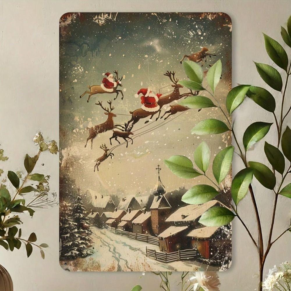 Metal Tin Sign Watercolor Christmas Tree Retro Wall Decor 20x30cm