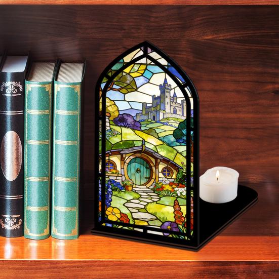 Gothic Book Nook Suncatcher Stained Glass Candle Holder Window Bookshelf Insert Diorama for Library Decor Bookish Gifts for Readers Book Lovers