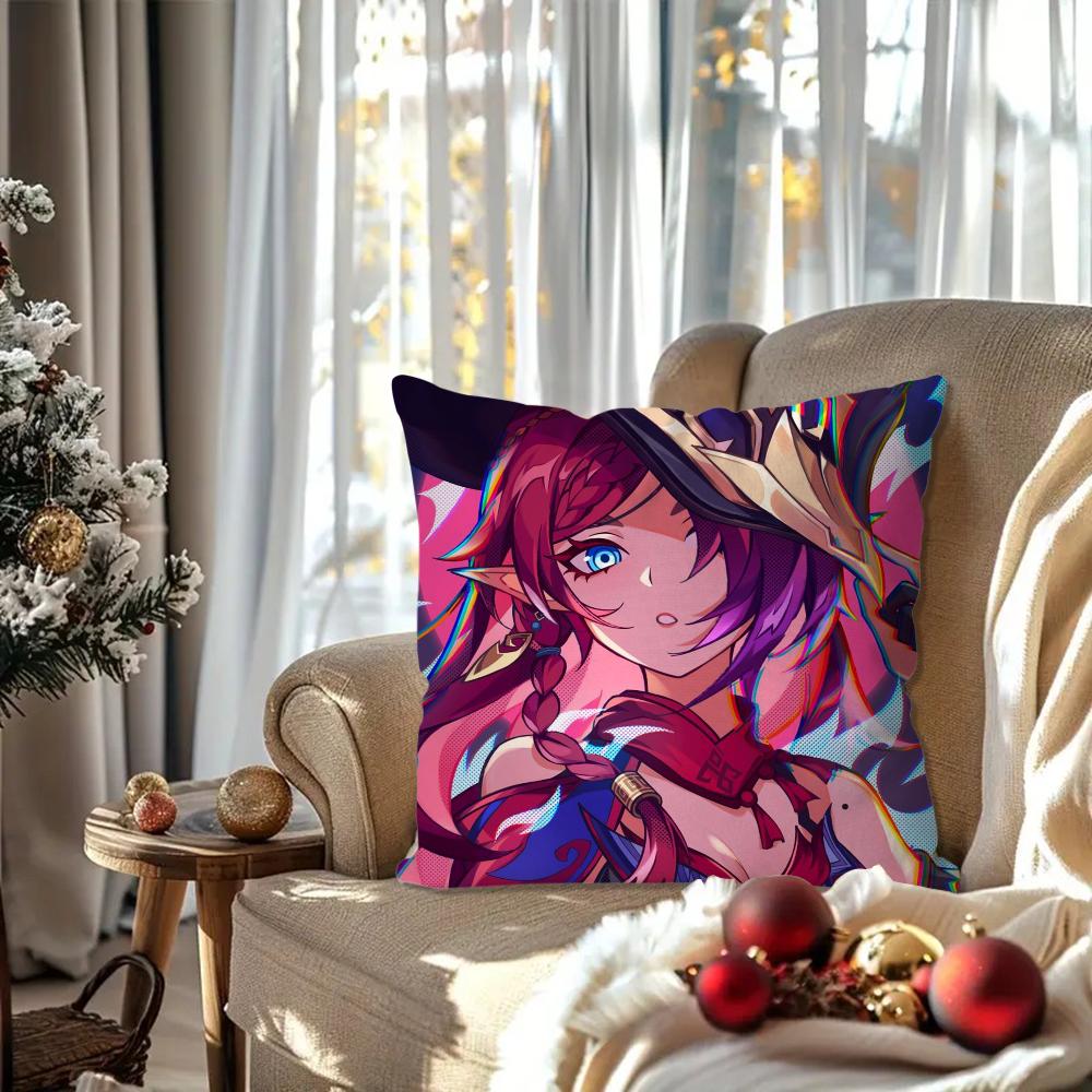 Game Genshin Impact Chasca Pillow Case Square Pillow Bedroom Sofa Leisure Comfort Cushion Car Living Room Home Decoration 40X40