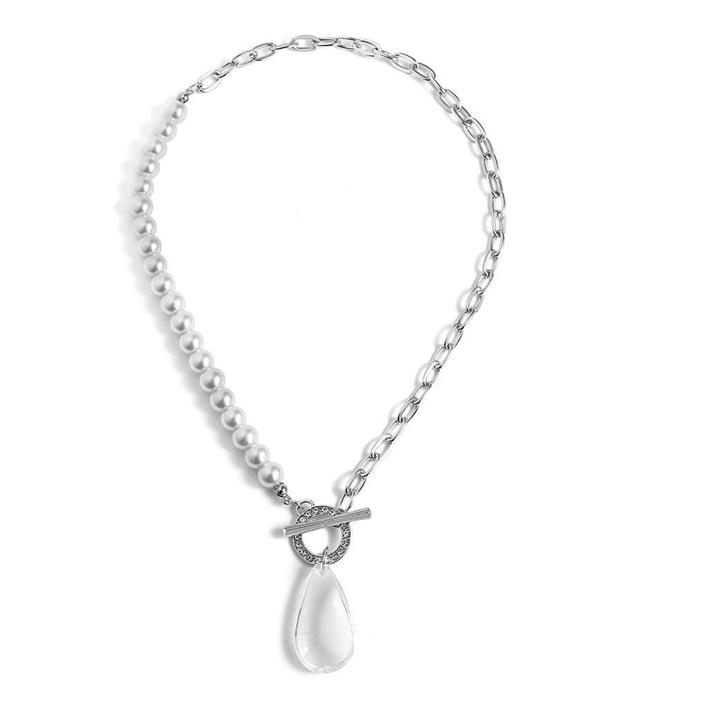 Flashbuy New Trendy Transparent Crystal Water Drop Pendant Necklace for Women Boho Gold Color Metal Chain Necklace Party Zircon
