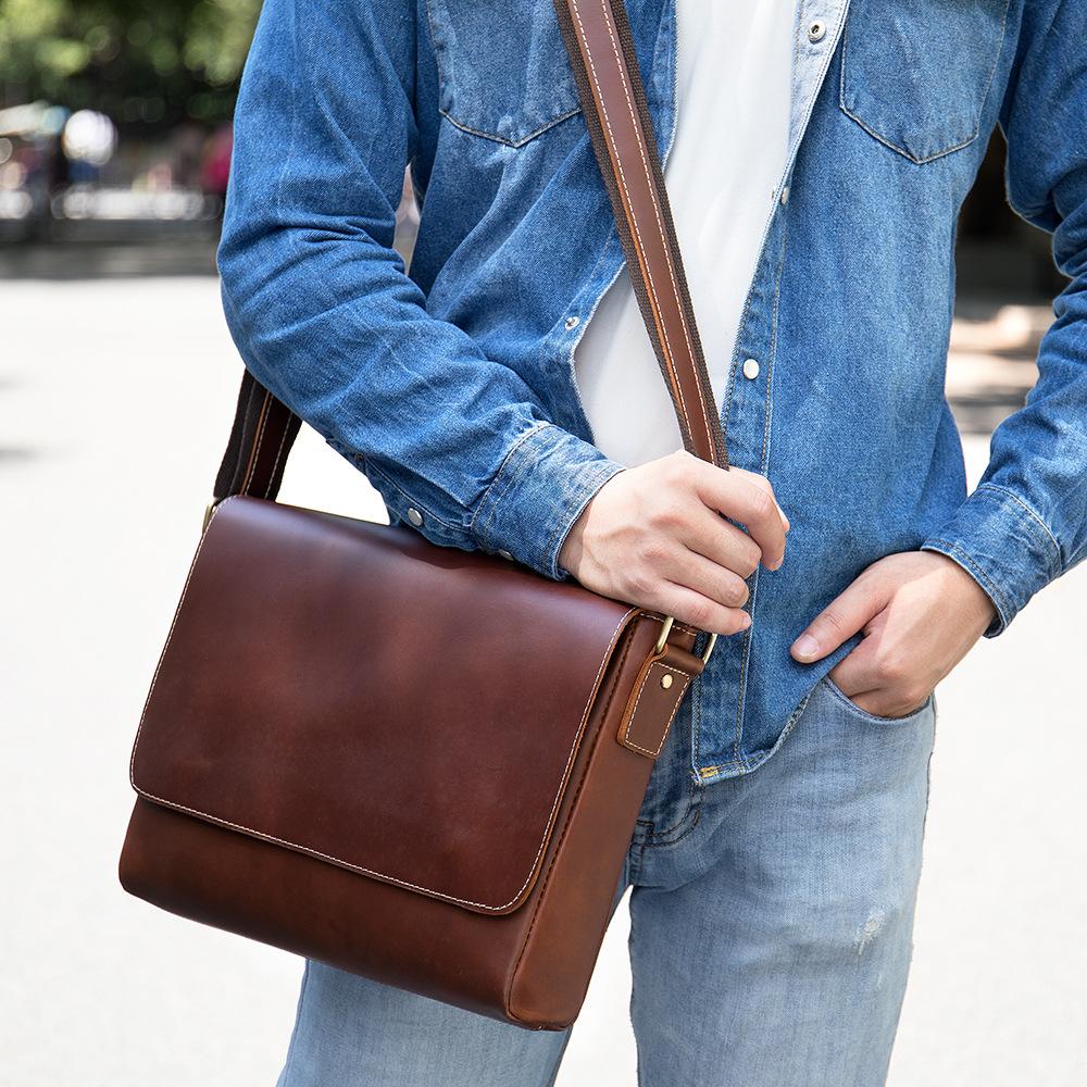 Men's Bag Men's Leather Crossbody Bag Large Capacity Shoulder Bag Men's Vintage Head Layer Cowhide Bag