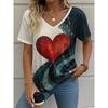 Sommer Damen T-Shirt Liebe Aufdruck Outdoor Retro Mode Lässig Oversized V-Ausschnitt Kurzarm Damenbekleidung
