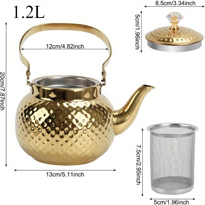 1.2/2L Edelstahl Teekanne mit Sieb Gehämmert Kugel Kessel Haushalt Induktionsherd Teekanne Teekanne