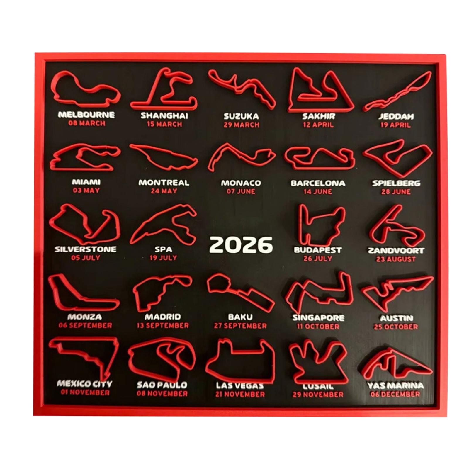 2026 Formula 1 Race Track 3D Wall Art Display Featuring Detailed Circuit Layouts of All Official Grand Prix Locations and Dates One Size
