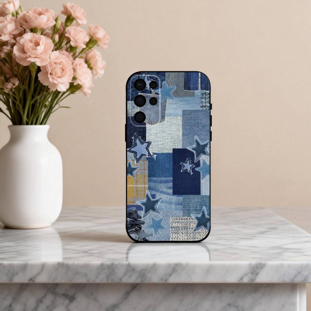 R-Retro D-denim patches  Phone Case For Samsung S25,24,23,22,30,21,10,9,Ultra,Plus,Lite,FE,4,5 G Soft Black Case