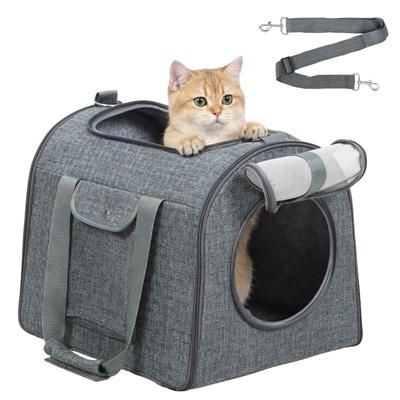 Soft Sided Cat Carrier Bag, Portable Foldable Pet Carrier with Shoulder Strap & Removable Mat for Small Pet Up To 10kg