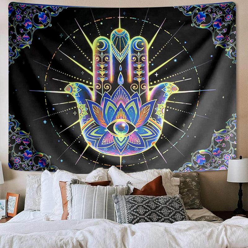 Colorful Hamsa Mandala Pattern Tapestry Room Decoration Wall Hanging for Living Room Bedroom, Dormitory, Birthday and Christmas Gifts