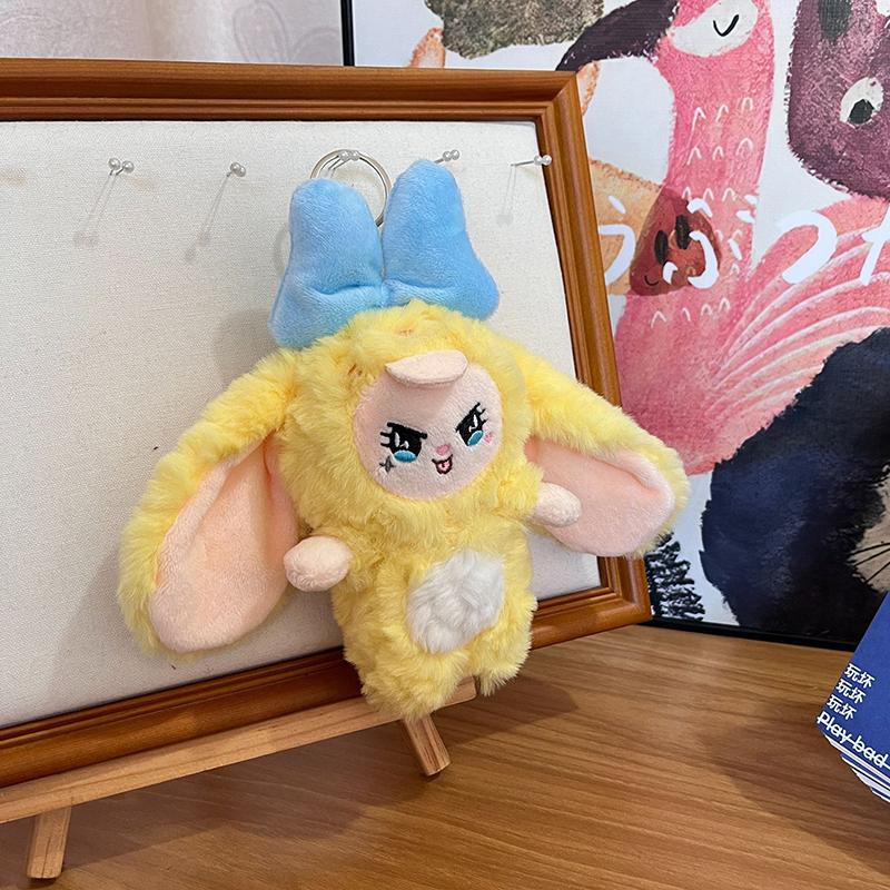 

Baby Three Little Rabbit Big Bow Plush Pendant Decoration Cute Garden Rabbit Keychain Toy Plush Doll Toy Surprise Girl Gift жовтий