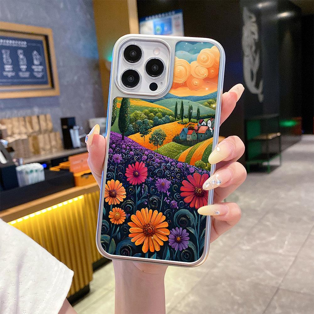 Summer new oil painting style pastoral hut iPhone14 mobile phone case Apple 17promax matte bare metal feel