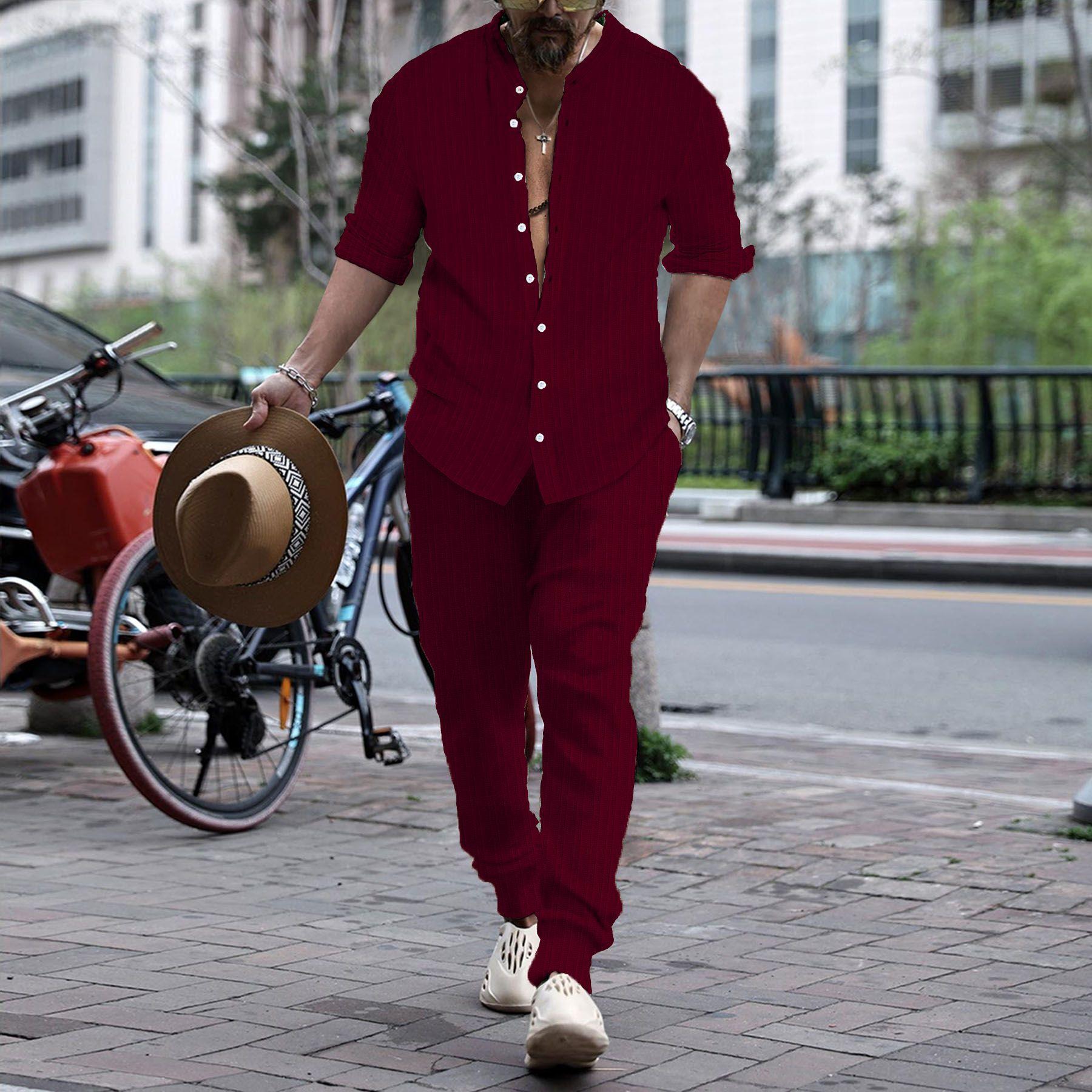 

Осенние мужские костюмы с длинным рукавом, полосатая рубашка, комплект из 2 предметов, повседневные длинные брюки, спортивные костюмы, мужские спортивные комплекты из двух предметов, белый, черный, синий S