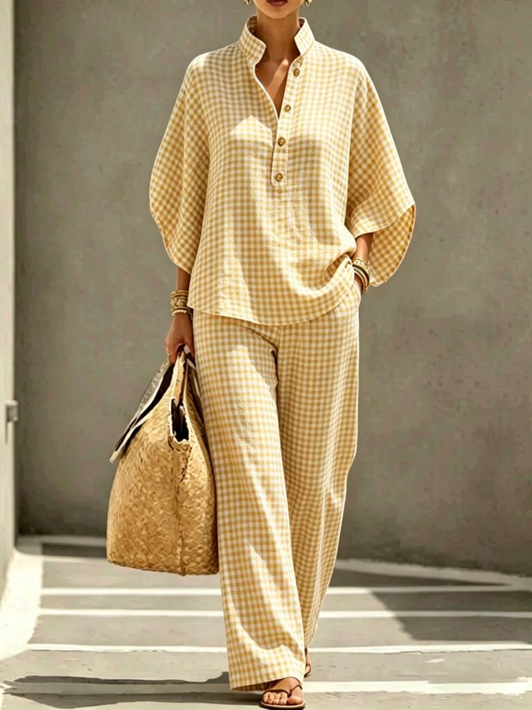 Sheng Miao Europäisches und Amerikanisches Neues Damen-Karoshemd-Set, Lässiger Urbaner Lässiger Stil