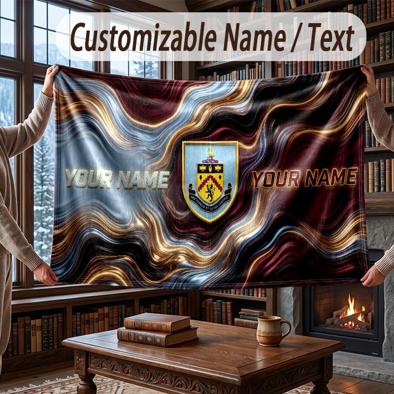 Custom Name Flannel Throw Blanket Burnley Football Pattern Warm Home Decoration