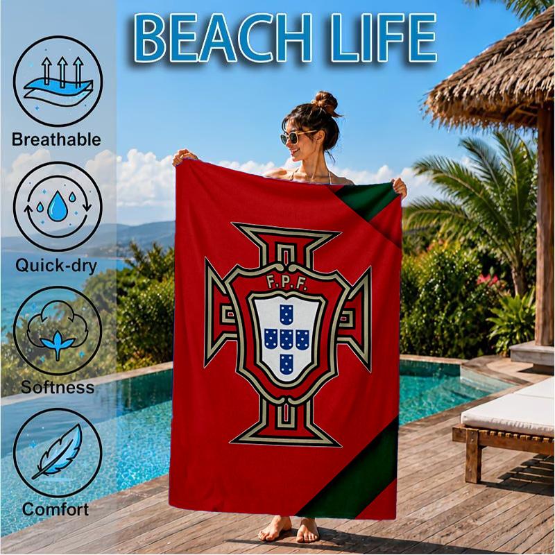 Strandtuch mit Wappen der Portugiesischen Fußballföderation, Schnell trocknend, Pflegeleicht, Geeignet für Fitness und Strandurlaub, Sport-Essential