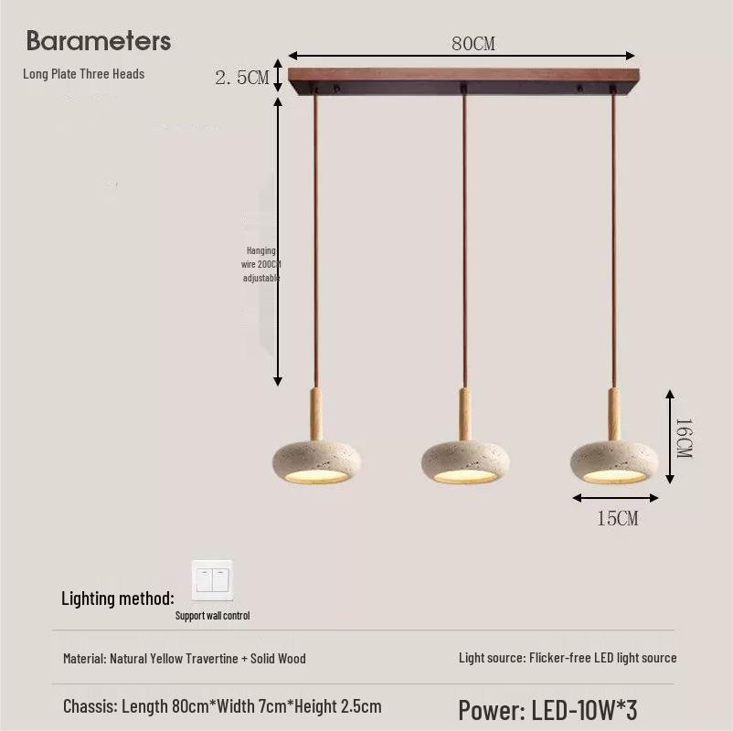 Japanese Wabi-Sabi Style Yellow Travertine Pendant Lamp for Entrance, Restaurant, Bedroom, or Bedside