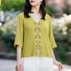 ZANZEA Women Summer V-Neck 3/4 Sleeve Casual Embroidery Blouse