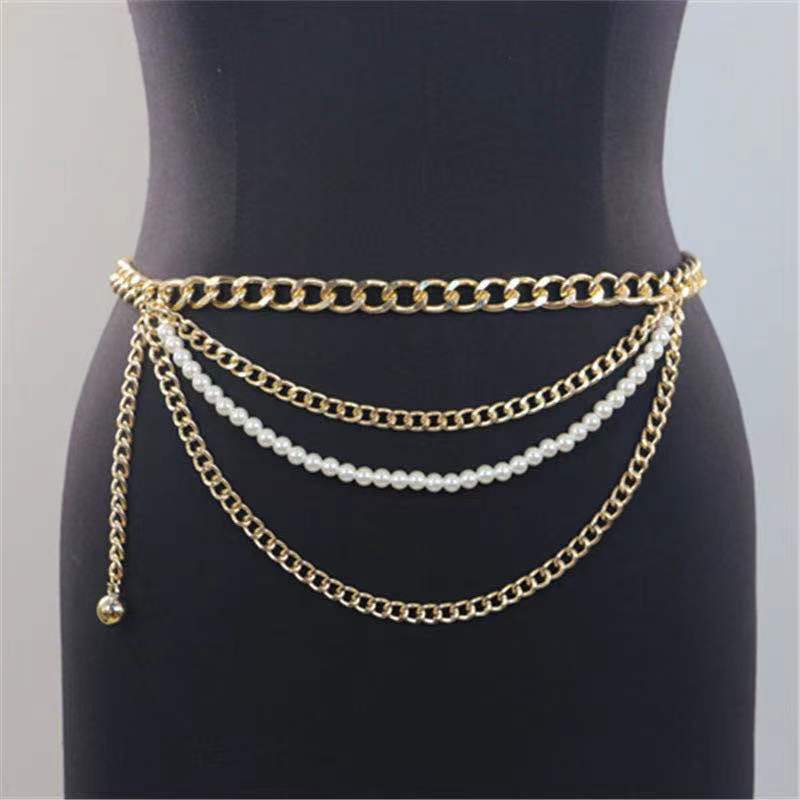European and American Jewelry Waist Chain for Women Fashion Simple Multi-layer Pearl Chains with Skirt Decoration