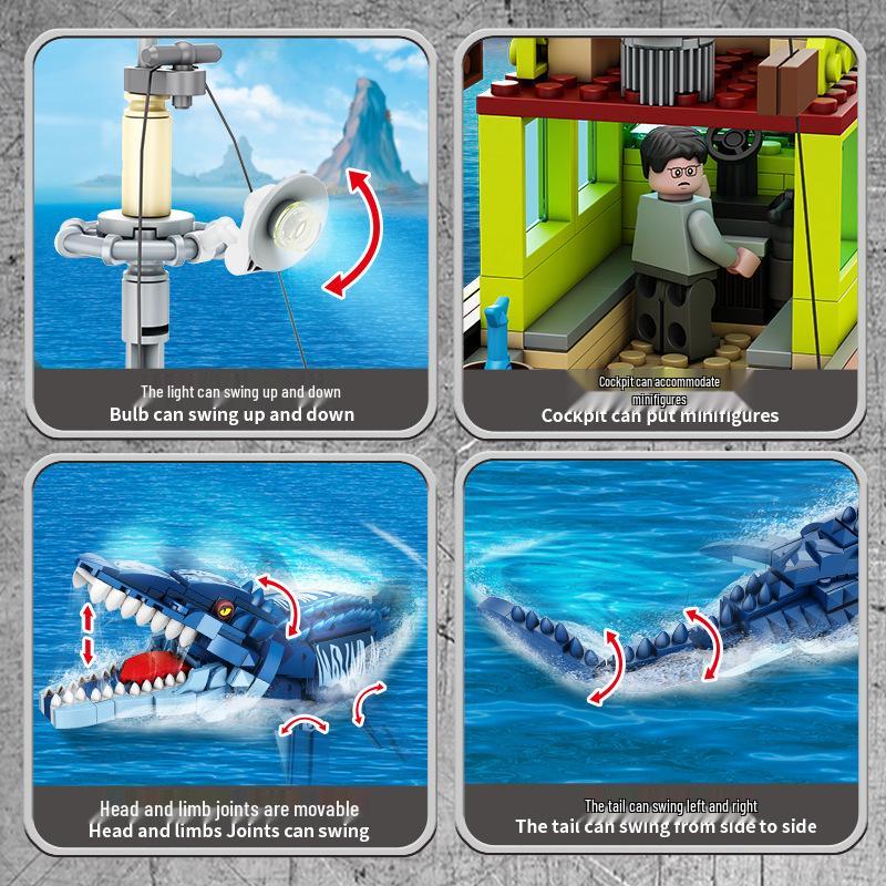 Children's Educational Dinosaur Escape Ship Toy - Carcharodontosaurus Building Blocks Gift for Boys