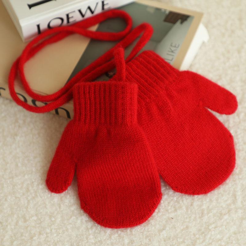 Nuovi Guanti Invernali per Bambini, Completamente Coprenti, Monocolore, con Laccetto, Carini e Caldi, per Bambini e Bambine