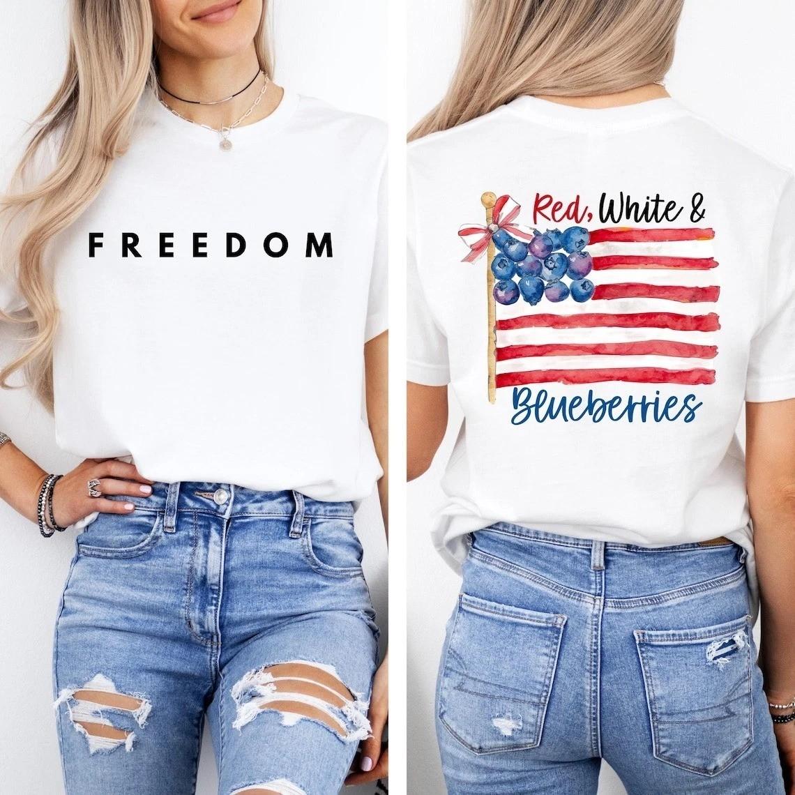 Red White and Blueberries Freedom Charlie Kirk USA Flag Shirt Memorial Freedom M