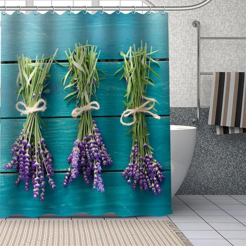 Beautiful Purple Lavender Flowers Shower Curtain Bathroom  Fabric Washable Polyester for Bathtub Art Home Decor with Hook