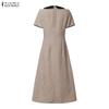 ZANZEA Women Casual Doll Collar Summer Short Sleeve Elegant A-line Dress