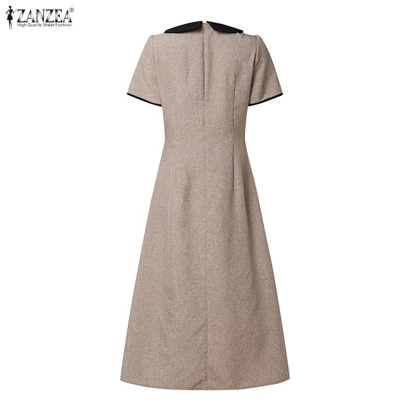 ZANZEA Women Casual Doll Collar Summer Short Sleeve Elegant A-line Dress