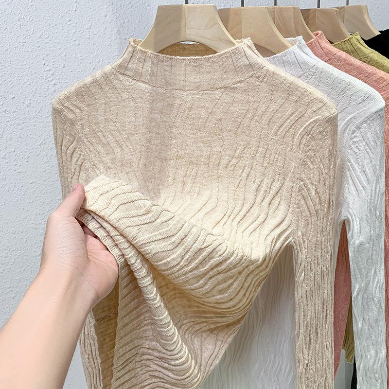 Women's Autumn and Winter New Texture Sweater Oat Semi-turtleneck Long-sleeved Slim-fit Knitted Bottoming Shirt