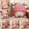 Yae Miko Genshin Impact Cushion Cover Silky Short Plush Invisible Zipper Dustproof Sofa Pillow Case For Home Decor