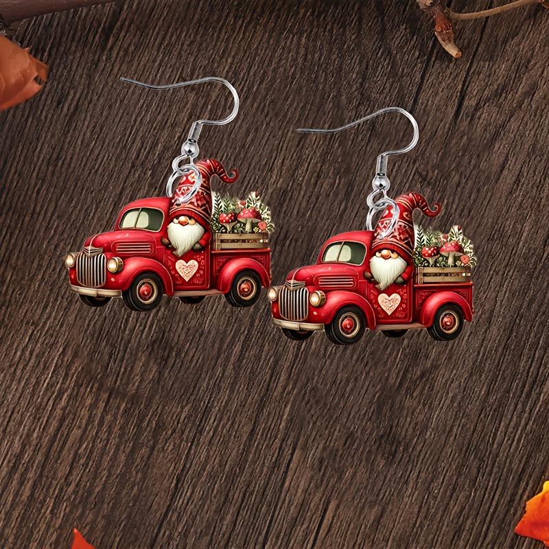 Exquisite Red Car Christmas Tassel Earrings with Acrylic Pendants