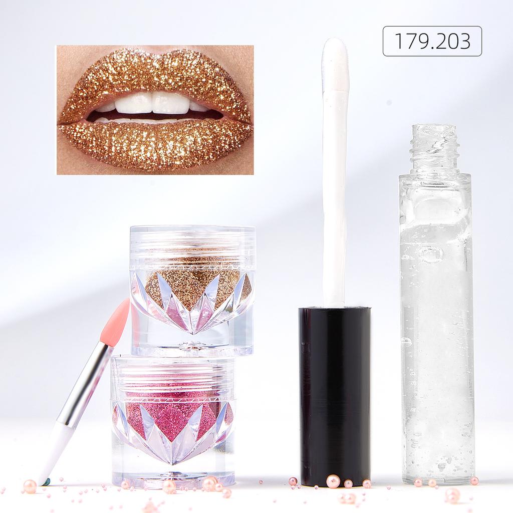 New Lip Gloss Glitter Powder Lip Glaze Girl Makeup Two-color Set Lip Glaze Lasting Nail Glitter