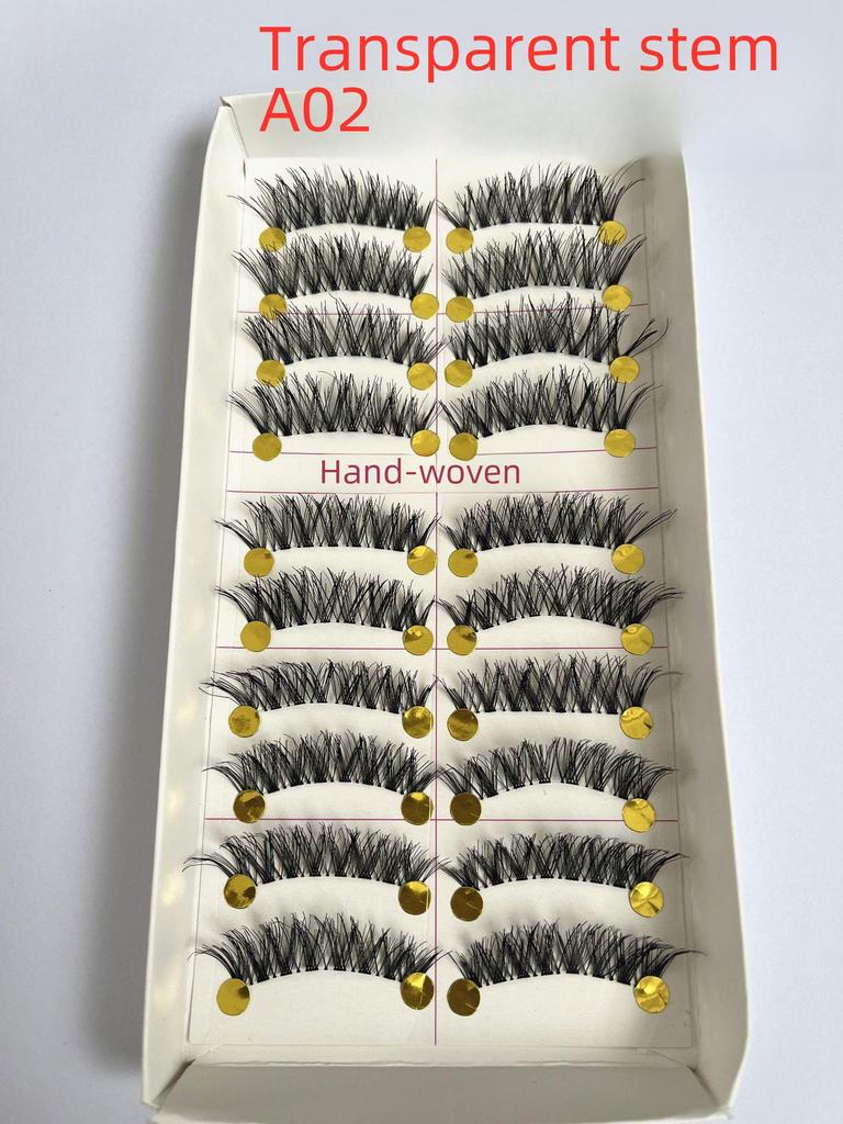 217 handgefertigte falsche Wimpern – 10 Paar im natürlichen Stil, gekreuzter Baumwollstiel für Bühnen-Make-up