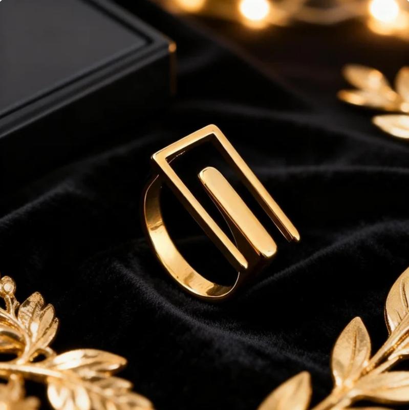 Creative Stainless Steel Rectangular Geometric Adjustable Rings for Women Luxury Metal U-Shaped Line Hollow Ring Party Zircon