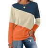 Fashion Color Blocked Long Sleeved Top with Personalized Contrasting Design for Women's Casual T-shirts