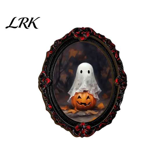 Retro Black Embossed Photo Frame Gothic Halloween Refrigerator Magnet, Distressed Oval Frige Magnets, Dark Waterproof Oil Painting Art Style Skeleton