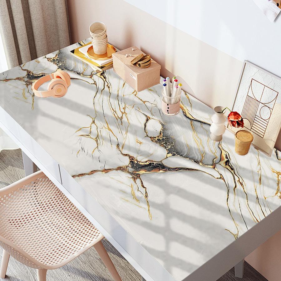 Self-Adhesive Gold Foil Marble Wallpaper Peel & Stick, Waterproof Oil-Proof Kitchen Backsplash Countertop Sticker, 5-Layer PET Wall Decal for Furnitur