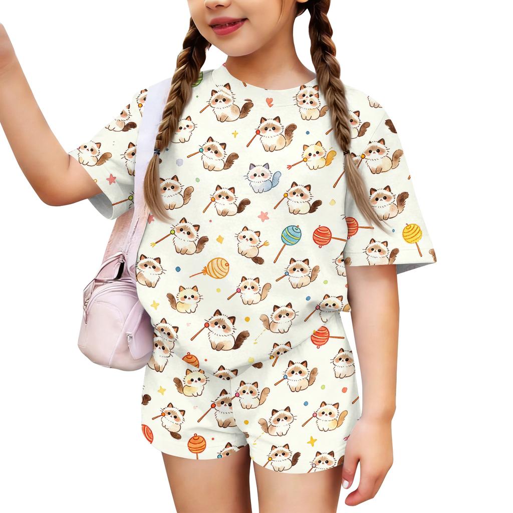 Kids Casual Short Sleeve Top and Shorts Set Animal Print Lightweight Comfortable Summer Outfit for Boys and Girls
