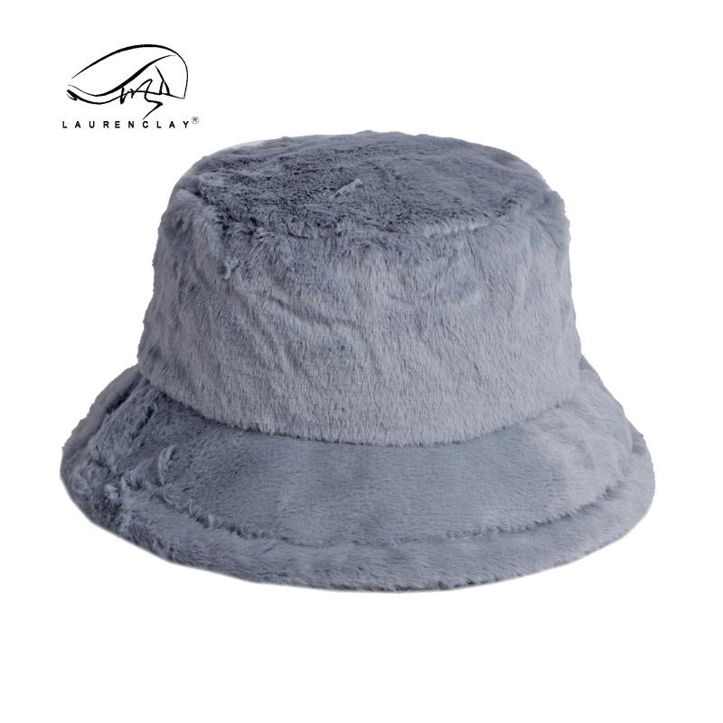 

Модная однотонная шляпа-ведро из искусственного кроличьего меха, женская осенне-зимняя новинка, универсальная, утолщенная, теплая, с плоским верхом, шляпа-панама M（56-58cm） серый