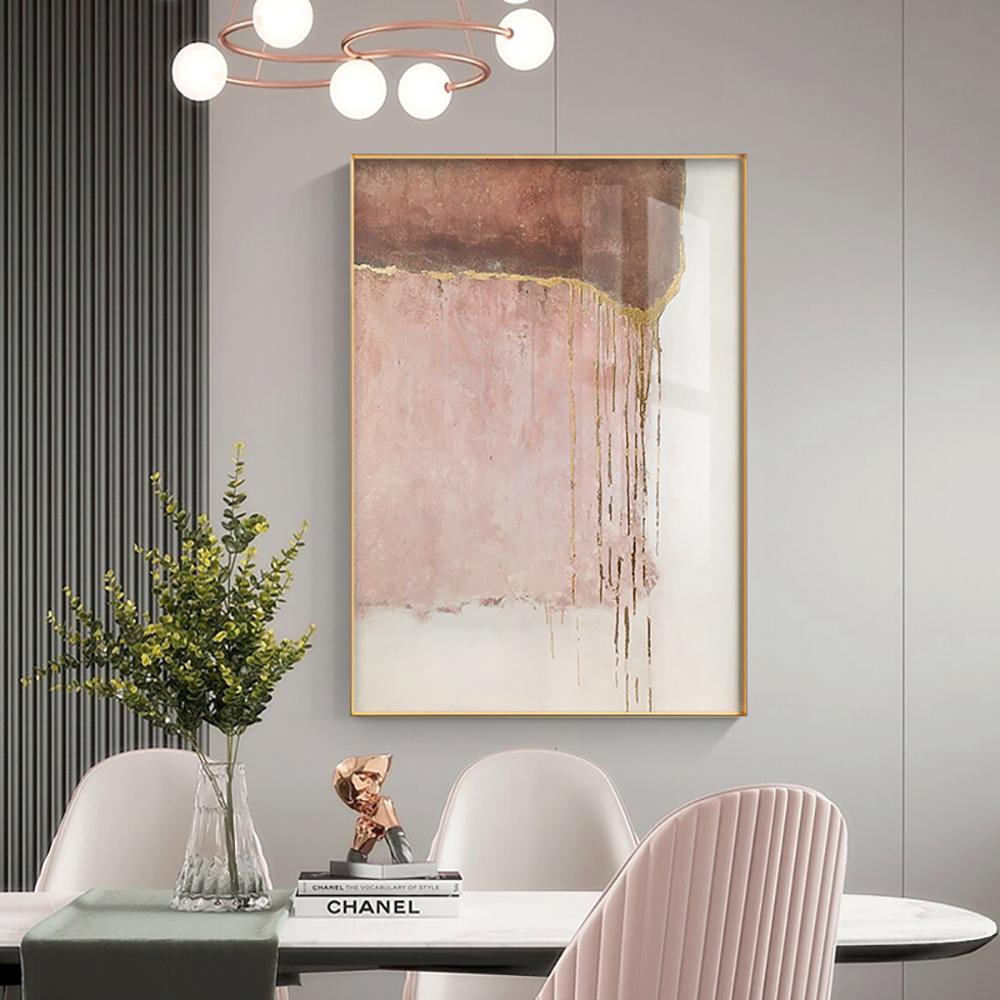 Nordic Abstract Canvas Painting Pink Gold Foil Wall Art Poster Modern Light Luxury Mural for Home Living Room Decoration Picture